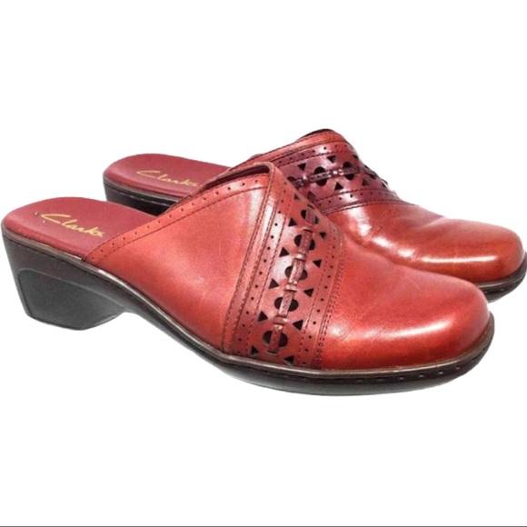 Clarks Shoes - Clarks Shoes Leather Cut Out Mules Clogs Slides 11